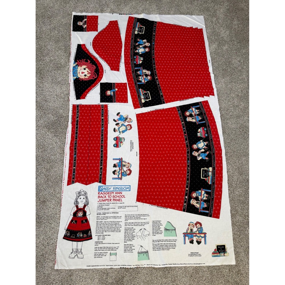 Daisy Kingdom Raggedy Ann Back to School Jumper Fabric Panel‎ Vintage 1757